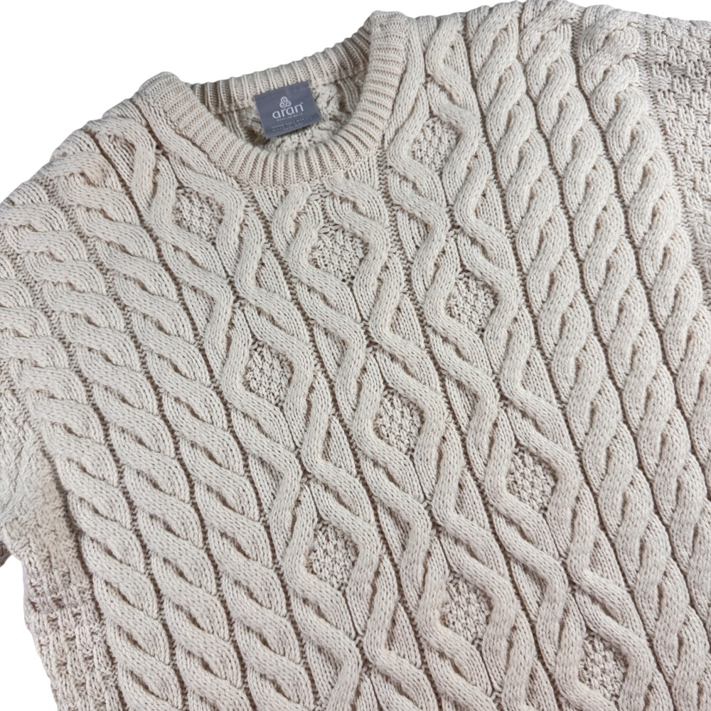 Aran Woollen Mills Cable Knit Sweater Men XXL Cream Merino Wool Ireland Crewneck